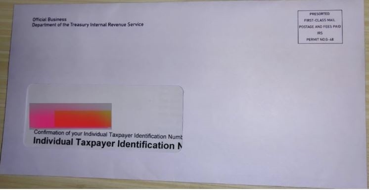 This is the ITIN tax ID envelope paper I was given