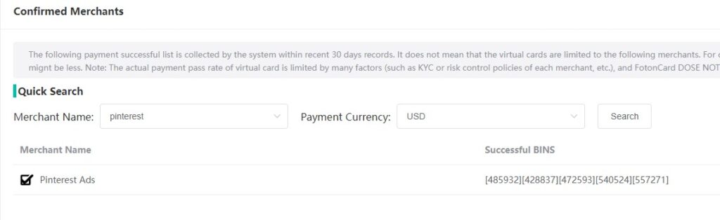 Virtual Credit Card BIN for Pinterest Ads
